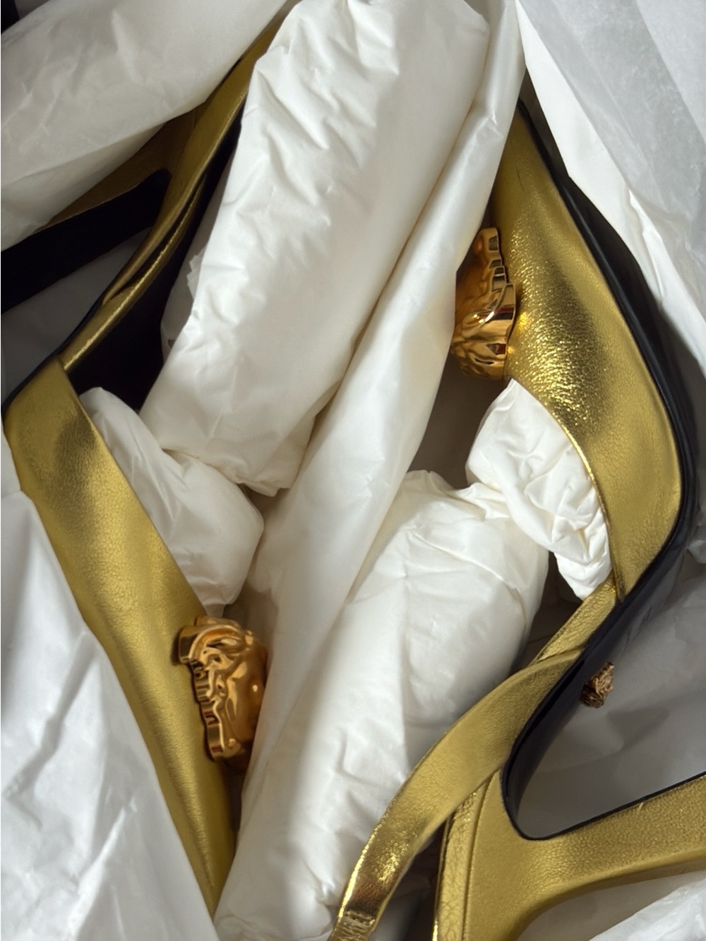 Versace Metallic Gold Pointed Slingback Heels with Medusa Detail: size 38.5 - Picture 8 of 8